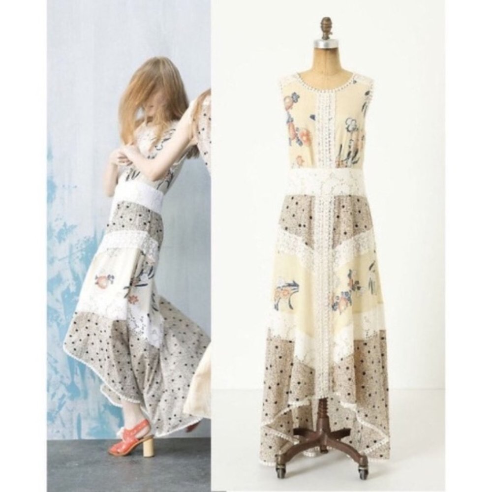 LEIFSDOTTIR Leifnotes cream blue floral lace Field Biology midi dress
